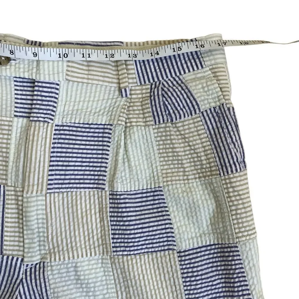 Berle Vintage Seersucker Cotton Madras Plaid Pleated Chino Shorts Preppy Sz 34